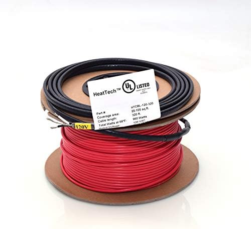 Електрически кабели за отопление на пода HeatTech с площ 80 кв. Метра, 120, нагревателен кабел с дължина 320 Метра, с площ 55-105 кв. фута