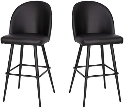 Модерен бар мебели Lyla търговски клас, без подлакътници - Черен кожен салон - 30-Инчов Бар стол - Contour облегалка - Стоманена рамка и поставка за краката - Комплект от 2