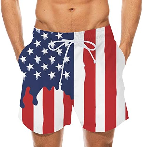 Sinzelimin Плажни Шорти Ден на Независимостта Мъжки С Принтом Хартата на САЩ, Къси Панталони с Еластичен Ластик