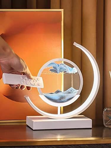 JJRY 3D Плаващите Пясъци на Художествена Сцена От пясък Динамични Кръгли Стъклени Пясъчен Часовник Спалня-Нощно Led Нощна Настолна Лампа С Дистанционно Управление-Чер