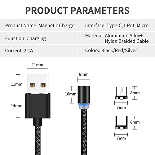 Кабел за зарядно устройство BIG PLUS Magnetic Charging [4 опаковки], тип C, Съвместима с смартфони, устройства с Micro USB и