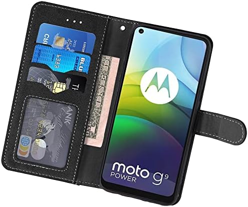 Съвместим с калъф-чанта Moto G9 Power и защитно фолио за екран от закалено Стъкло, Панти капак, Притежател на картата,