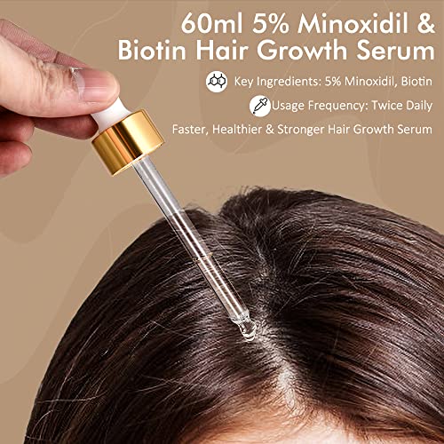 Олио-Серум за растеж на косата с Миноксидилом 5% За мъже и жени, Олио за Растеж на косата с биотин Средство за възстановяване Растежа на косата за по-гъсти, дълги и зд?