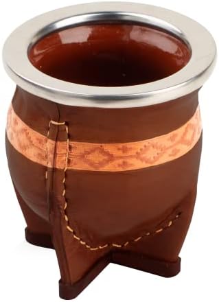 TheBmate [Набор от Cinta Pampa Капитан Premium] Керамични чаена чаша ръчна изработка Yerba Mate - в кожена обертке
