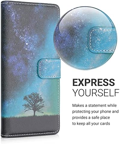 чанта-портфейл kwmobile е съвместим с Nokia G20 / G10 - Калъф от изкуствена кожа Cosmic Nature синьо/сиво / черно