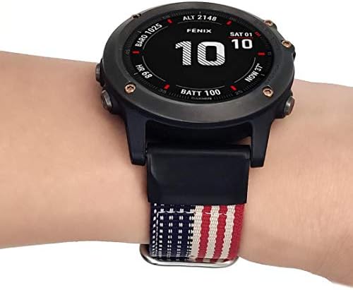 YOOSIDE 26 мм и Каишка за часовник Garmin Fenix 6X Pro/син сапфир, Тъкани Найлон Гривна с изображение на Знамето