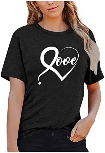 Тениска за Жени, по-Големи Размери, Риза за Свети Валентин Топ с Принтом Любов, Тениска с Къс Ръкав, Сладки Тениски с Изображение