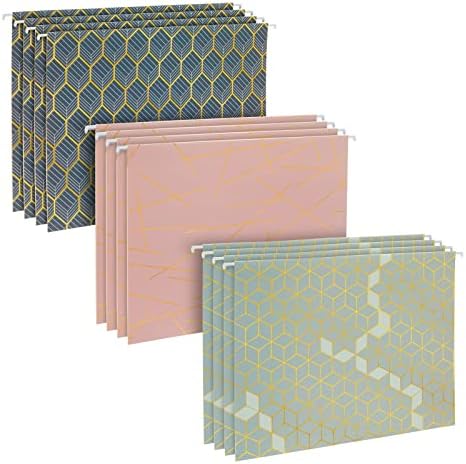 12 опаковки декоративни висящи папки с файлове с раздел 1/5, геометрична фигура от златно фолио (3 цвята,
