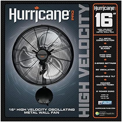 Вентилатор за стенен монтаж Hurricane - 16 инча, серията Pro, Високоскоростен, Тежкотоварни Метален стенен вентилатор