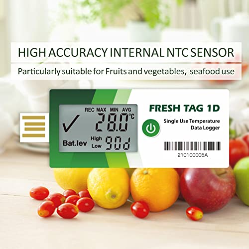 Данни дървар температура Freshliance LCD Еднократна употреба с доклад във формат PDF 30 дни 1 опаковка Fresh Tag1D