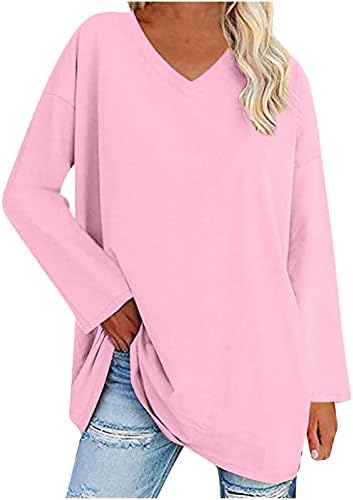 Дамски Блузи с дълъг ръкав, Ежедневни Леки Обикновена Тениска с V-образно деколте и Заниженными рамене, на База Пуловер, Блуза Свободно Намаляване на