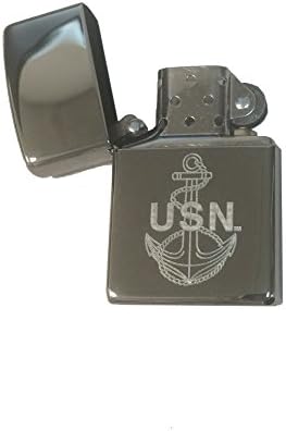 Запалка Zippo на поръчката - Лазерно гравиране на ВМС на САЩ с логото на Котви - Обикновен Высокополированный Хром - Подаръци