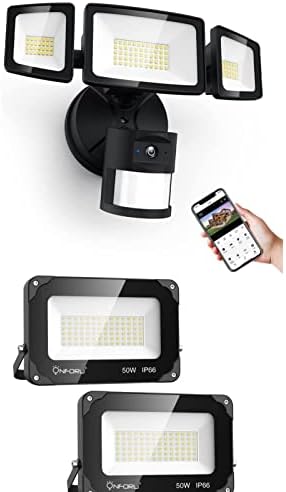 Onforu Smart 55W Прожекторная Камера 1080P HD и 2 набор от led прожектори с мощност 50 Вата за улица, Помещение за сигурност