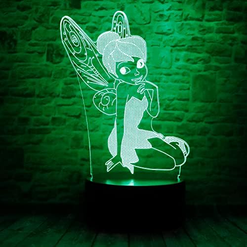 Магически Фея зън Мис Бел Герой от Аниме Красива Приказка Лампа 3D Оптична Илюзия LED Декор Спални Настолна Лампа за Сън