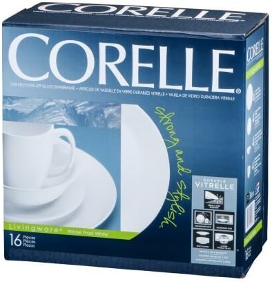 Прибори за хола Corelle От здрава Стъкло Winter Frost White - 16 карата