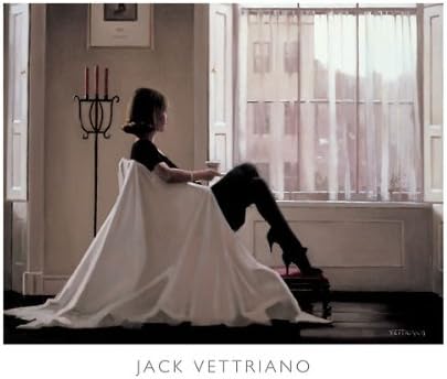 in Thoughts of You by Jack Vettriano Плакат за художествен печат Romance Love Windows, Общият размер: 31,5x23,5, размер на изображението: 24.75x19.25