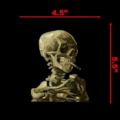 Скелет с Горяща Цигара Стикер на Ван Гог Стикер За Лаптоп, Кола Лаптоп 4,5 x5.5 (цветен)