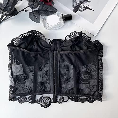 MIASHUI Коприна туника Coldker, женски съкратен топ с корсет, прозрачни блузи с бродерия във формата на цвете и отворени