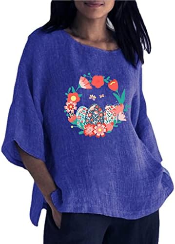 Летни Великденски Блузи за Жени От от Памук и Лен, Ежедневни Свободна Туника, Блузи, Модни Блузи с Цветен Модел,