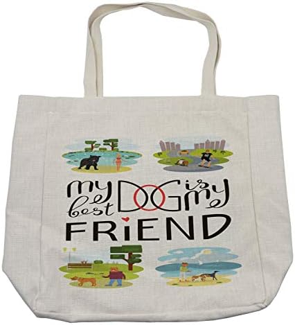 Чанта за пазаруване Ambesonne Best Friend, Текста кучето Ми-моят най-добър приятел с участието на 4 Сцени с кучета