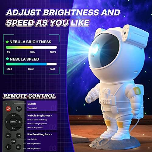 Астронавт Звезден Проектор лека нощ - Космически Проектор Galaxy Stellar Неяснота на Тавана Проектор, Лампа с Таймер, дистанционно управление и регулиране на 360 °, Подарък