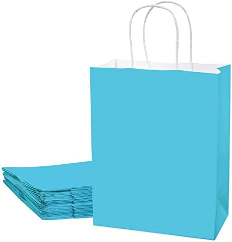 Торбички от крафт хартия ECOptimize с дръжки, 10 x 5 x 13, светло синьо, 30 БР. - Екологично чисти и са годни