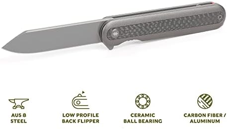 Джобен нож TIAU от въглеродни влакна, 7 инча, Титановое острието 3 инча AUS-8, алуминиева дръжка 4 инча, Многоцветен