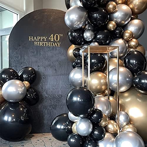 Черни и златни балони, черното злато, сребърни балони, комплект гирлянди, метални балони за рожден ден, сватба,