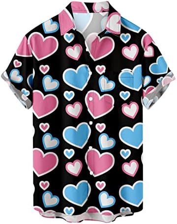 Мъжки Хавайски Ризи на Свети Валентин С Къс ръкав и Джоб Копчета Алоха, Плажна Риза С Принтом, Риза за Боулинг