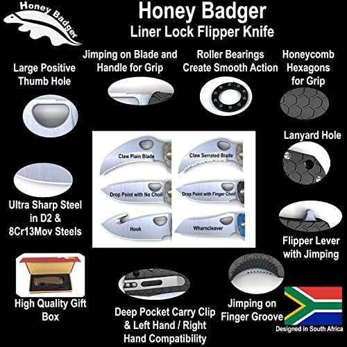 Нож Western Active Honey Badger - Джобен нож с листа-флипперами, ЕРП-нож, от нож с острие 3,63 инча, найлон дръжка, подсилена