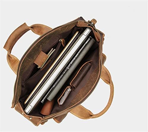 WPYYI Чанти за Мъже, Кожена Мъжка чанта за лаптоп 14 инча, Портфейл, Кожена чанта-месинджър за мъже (Цвят: кафяв Размер: