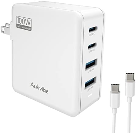 Aukvite 100 Вата Зарядно устройство, USB, C, 4-Пристанище Бързо Зарядно устройство GaN за MacBook Pro Air Charger,