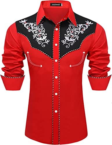 JoZorro Мъжка Риза с дълъг ръкав и Перлената Закопчалка, Ежедневни Риза с Копчета Ковбойского Намаляване С Пайети и Бродерия в Западен стил