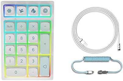 Ръчна Цифрова клавиатура YUNZII YZ21 с възможност за гореща замяна (червен ключ Gateron, мента), Бяло-Синя Спирала кабел