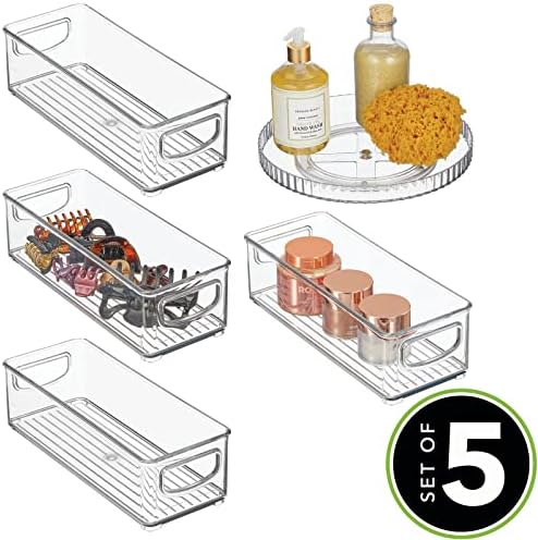 mDesign Малък Пластмасов Штабелируемый контейнер с дръжки и 11,5 Рифленым Пластмасово въртяща се маса Lazy Susan Комбиниран комплект за организацията в банята, килера, на но