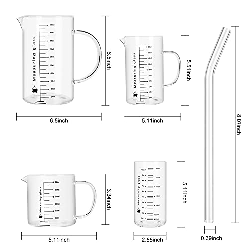 Лабораторен Комплект триизмерни стъклени чаши - Стъкло borosilicate стъкло с дръжка и затвор, 4 чаши и 2 Стъклени