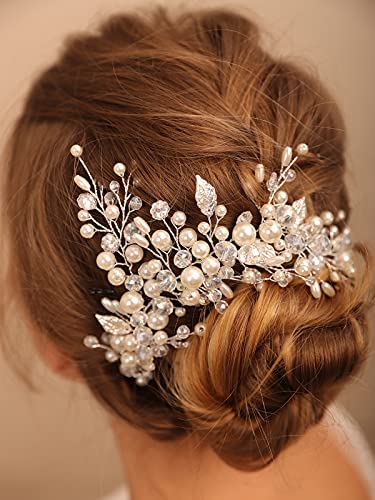 BERYUAN, сватбена превръзка на главата с перли, планински кристал, булчински аксесоар за коса, кристален лоза за коса за момичета-булки (розово злато)
