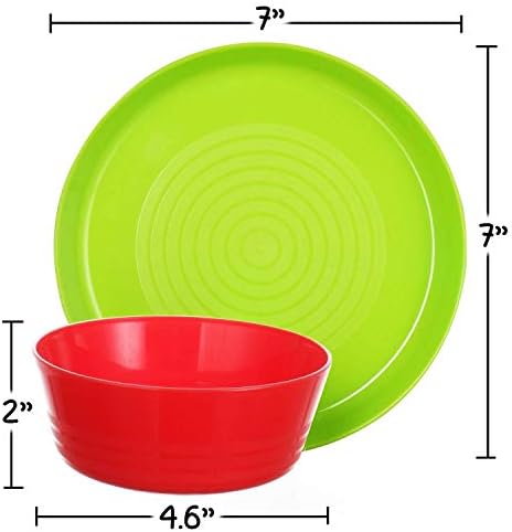 Набор от пластмасови чинии и мисок Plaskidy Kids - 4 Детски купички и 4 детски чинии весели ярки цветове за бебета и по-малките