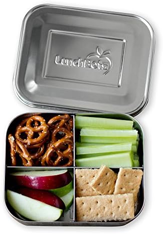 Контейнер за закуски LunchBots Medium Quad - Разделени контейнер за хранене от неръждаема стомана - с Четири секции, за закуски по време на път - Екологично чист, могат да се ми