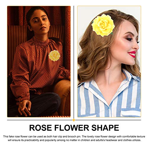 Frcolor Изкуствена Голяма Роза Цвете Родословни Фиби за Коса Цвете Брошка за Дамски Партита (Жълт)