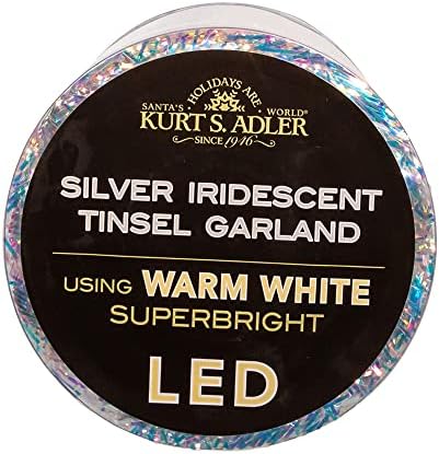 Гирлянда от дъгата мишуры на батерии Kurt S. Adler и комплект от 100 лампи Топло бял цвят, 32,8 инча