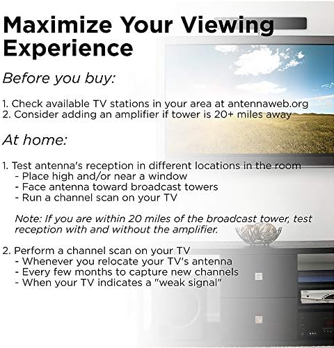 Телевизионна антена с усилване на UltraPro, Дизайн на вътрешните панели, Голям Радиус на действие, Поддържа 4K HD 1080P