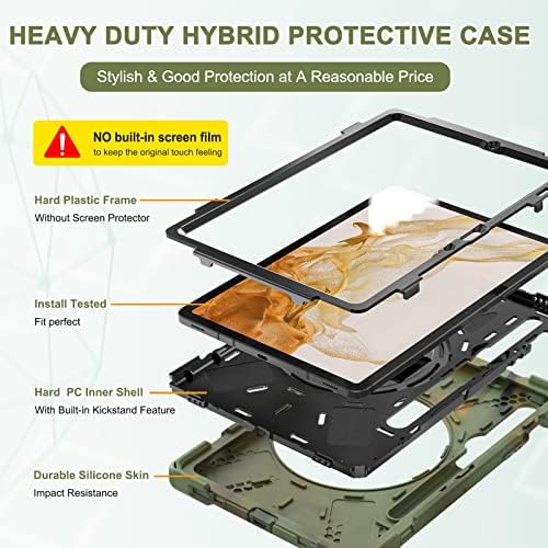 Калъф AdirMi за Samsung Galaxy Tab S8 2022 /S7 2020 11 инча, здрав удароустойчив калъф военни клас с [Въртящи