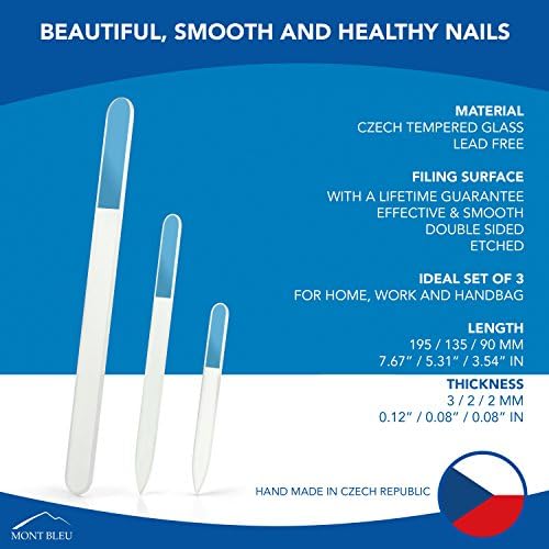 Пила за нокти Beauty Стъкло - Комплект от 3 Кристални пилочек за нокти Mont Bleu в джоба - Физически чешката закалено стъкло - Подаръци за Деня на майката ръчна изработка - на