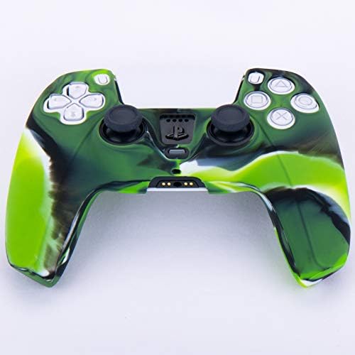 9CDeer 1 Бр. Силиконов Защитен калъф + 6 Дръжки за палеца за Playstation 5/PS5/Контролер Dualsense Камуфляжно-Зелен
