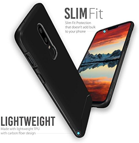 TUDIA Slim-Fit е Предназначен за своята практика OnePlus 6, [Arch S] Удароустойчив Лесен ултра тънък Защитен калъф от мек TPU за телефон - черен