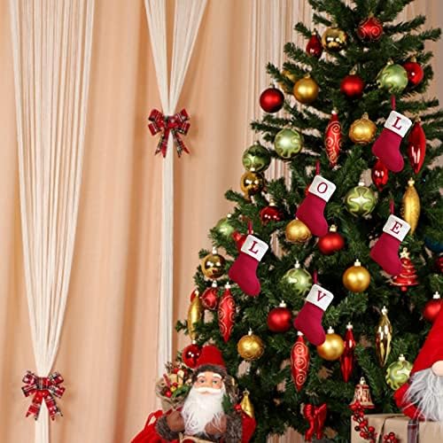 Украса за Коледните Чорапи GONEBIN, Червени с Бяла Бродерия на Коледни Чорапи, Класически Персонални Декорации за Отглеждане