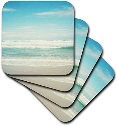 3dRose cst_164479_1 Рисунки на тема плажа с нежни Океанскими вълни-Меки подложки, комплект от 4