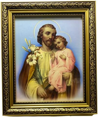 Колекция Gerffert Свети Йосиф с Детски Портрет в католическата рамка, 13 инча (Декоративна рамка злато подстригване)