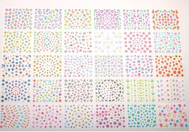 30шт Черно-бели, Цветни Флорални стикери за нокти - (Цвят: 30шт цветни 4)